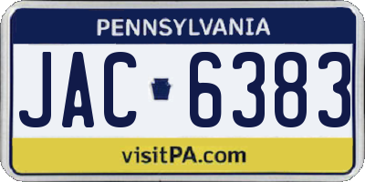 PA license plate JAC6383