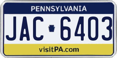 PA license plate JAC6403