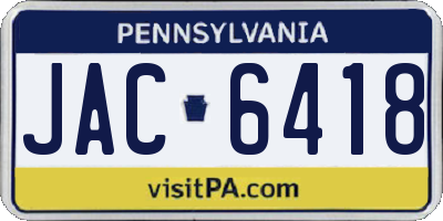 PA license plate JAC6418