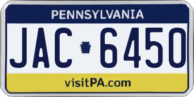 PA license plate JAC6450