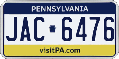 PA license plate JAC6476