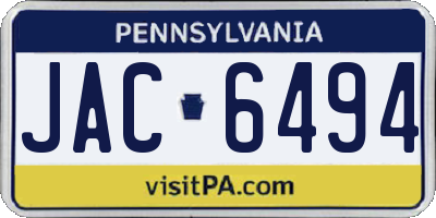 PA license plate JAC6494