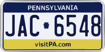 PA license plate JAC6548