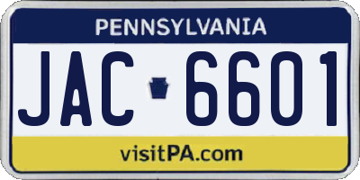 PA license plate JAC6601