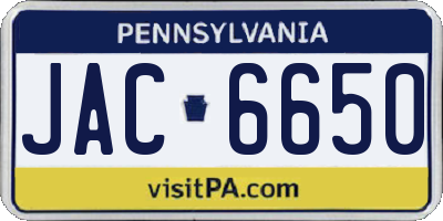 PA license plate JAC6650