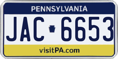 PA license plate JAC6653