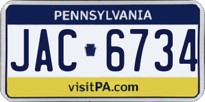 PA license plate JAC6734