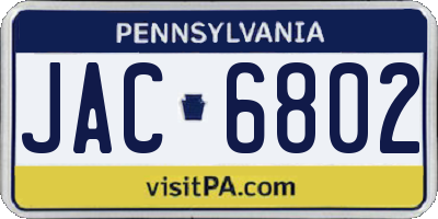 PA license plate JAC6802