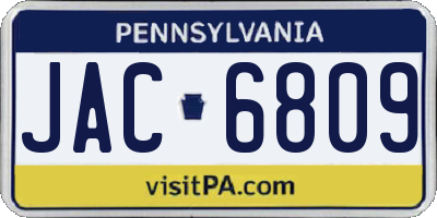 PA license plate JAC6809