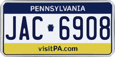 PA license plate JAC6908