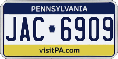 PA license plate JAC6909