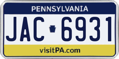 PA license plate JAC6931