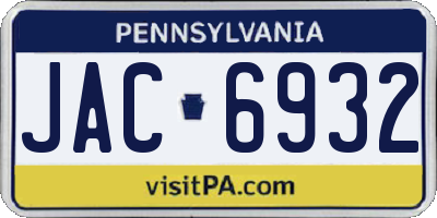 PA license plate JAC6932