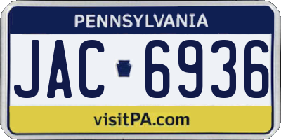 PA license plate JAC6936
