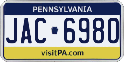 PA license plate JAC6980