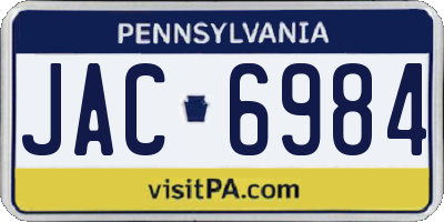 PA license plate JAC6984