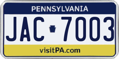 PA license plate JAC7003