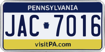 PA license plate JAC7016