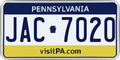 PA license plate JAC7020