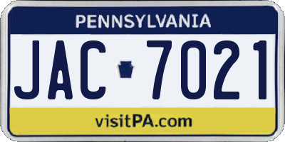 PA license plate JAC7021