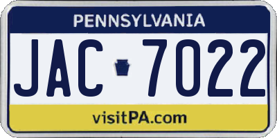 PA license plate JAC7022