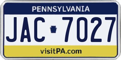 PA license plate JAC7027