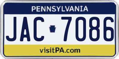 PA license plate JAC7086