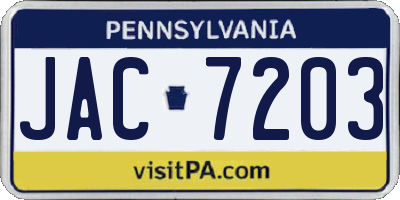 PA license plate JAC7203