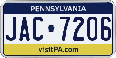 PA license plate JAC7206