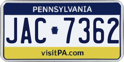 PA license plate JAC7362
