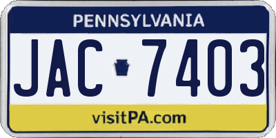 PA license plate JAC7403