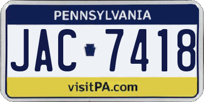 PA license plate JAC7418