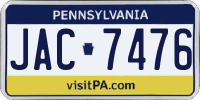 PA license plate JAC7476