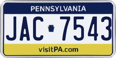 PA license plate JAC7543