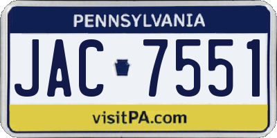 PA license plate JAC7551