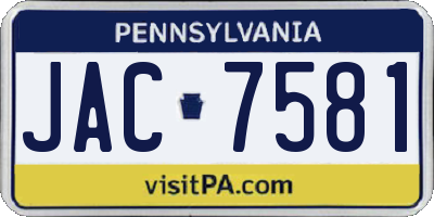 PA license plate JAC7581