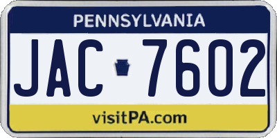 PA license plate JAC7602