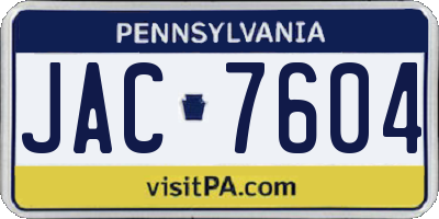 PA license plate JAC7604