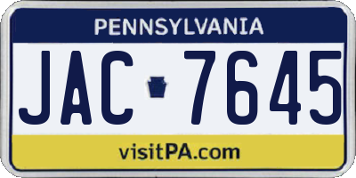 PA license plate JAC7645