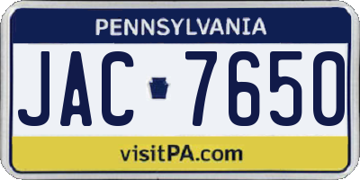 PA license plate JAC7650