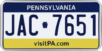 PA license plate JAC7651
