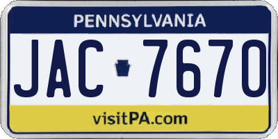 PA license plate JAC7670