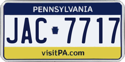 PA license plate JAC7717
