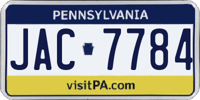 PA license plate JAC7784