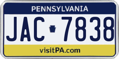 PA license plate JAC7838