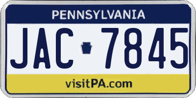 PA license plate JAC7845