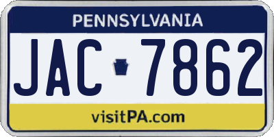 PA license plate JAC7862