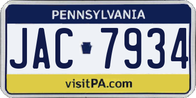 PA license plate JAC7934