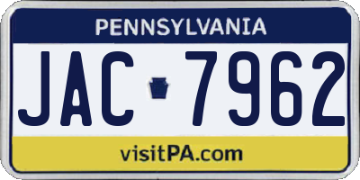 PA license plate JAC7962