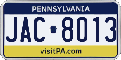 PA license plate JAC8013
